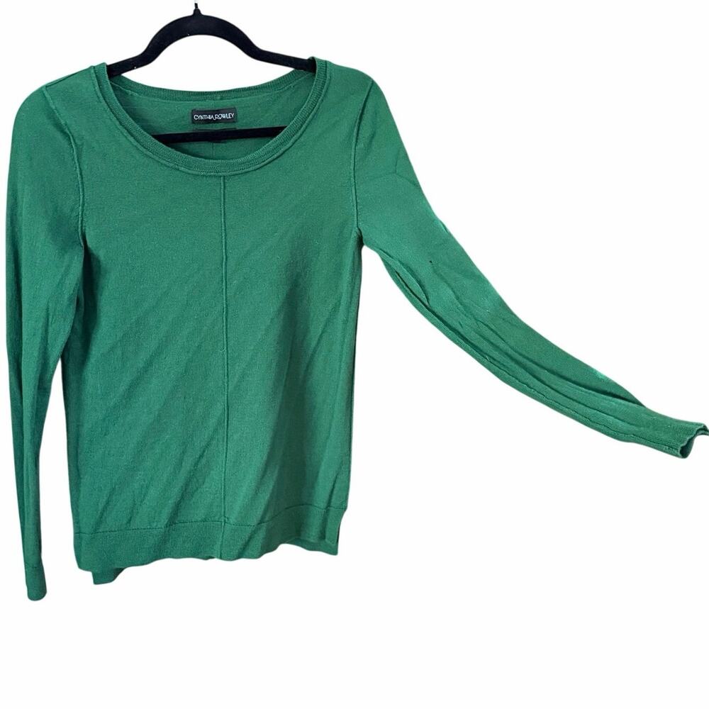 Cynthia Rowley Green 100% extrafine Merino Wool Long Sleeve Sweater Top Size M